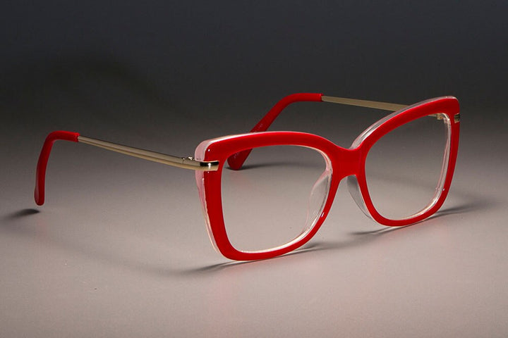 CCspace Women's Full Rim Rectangle Cat Eye Resin Frame Eyeglasses 45548 Full Rim CCspace C1 Red clear