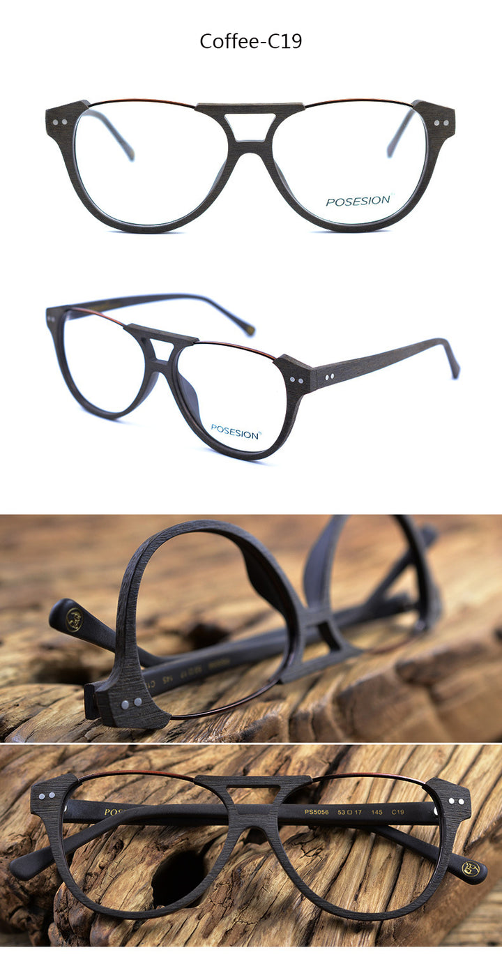 Hdcrafter Unisex Full Rim Round Double Bridge Metal Wood Frame Eyeglasses Ps5056 Full Rim Hdcrafter Eyeglasses