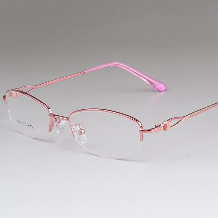 Women's Alloy Semi Rim Frame Eyeglasses  F6052 Semi Rim Bclear Pink