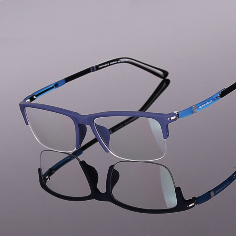 Hotochki Men's Semi Rim TR-90 Resin Square Frame Eyeglasses Semi Rim Hotochki