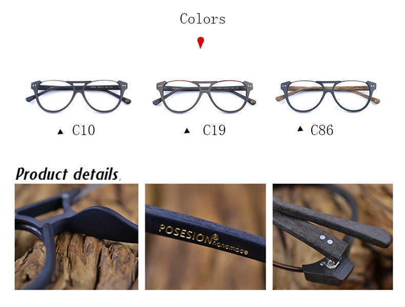 Hdcrafter Unisex Full Rim Round Double Bridge Metal Wood Frame Eyeglasses Ps5056 Full Rim Hdcrafter Eyeglasses