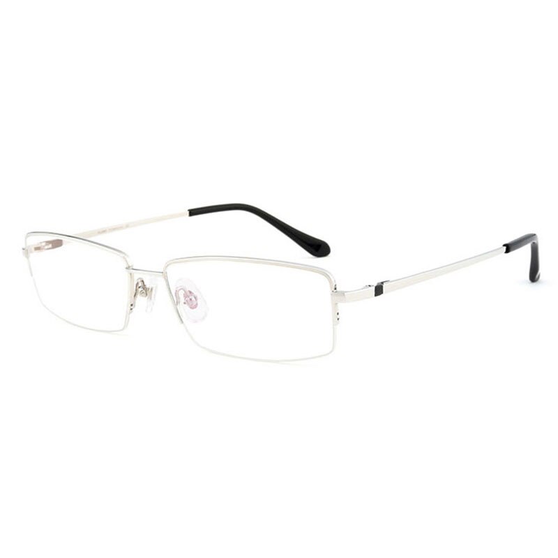 Hotochki Men's Semi Rim Square Titanium Progressive Reading Glasses D81075 Reading Glasses Hotochki +100 Silver