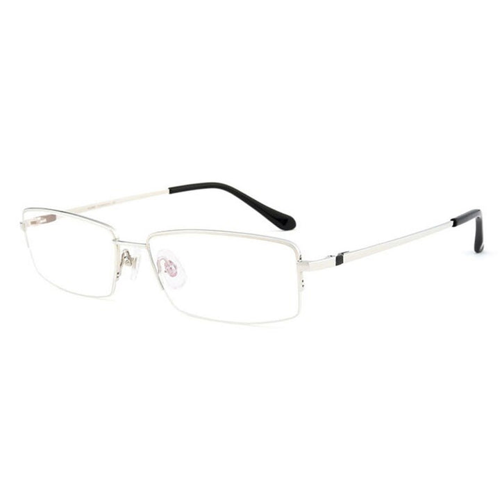 Hotochki Men's Semi Rim Square Titanium Progressive Reading Glasses D81075 Reading Glasses Hotochki +100 Silver