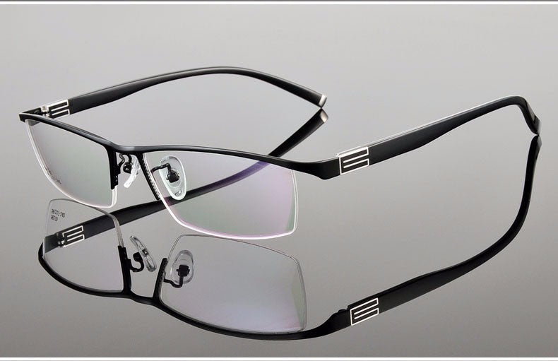 Reven Jate Men's Semi Rim Rectangle Titanium Alloy Eyeglasses 56170 Semi Rim Reven Jate