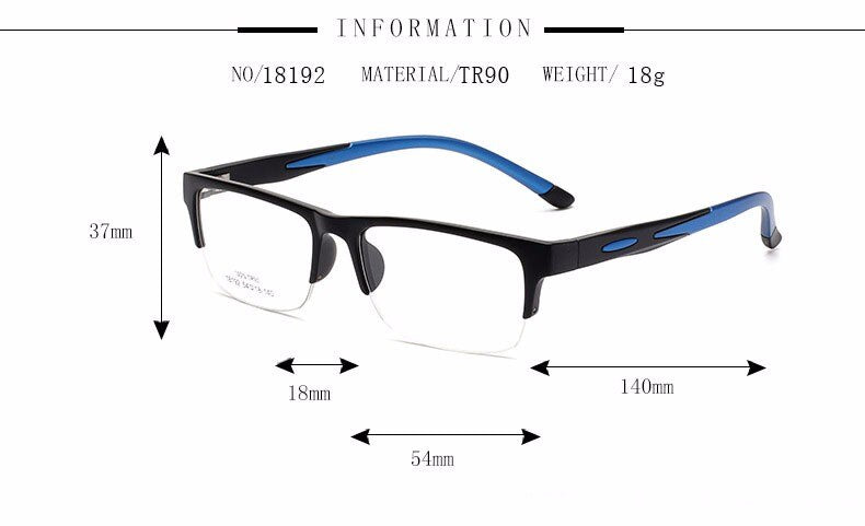 Hotochki Unisex Semi Rim TR-90 Resin Square Frame Eyeglasses 18192 Semi Rim Hotochki
