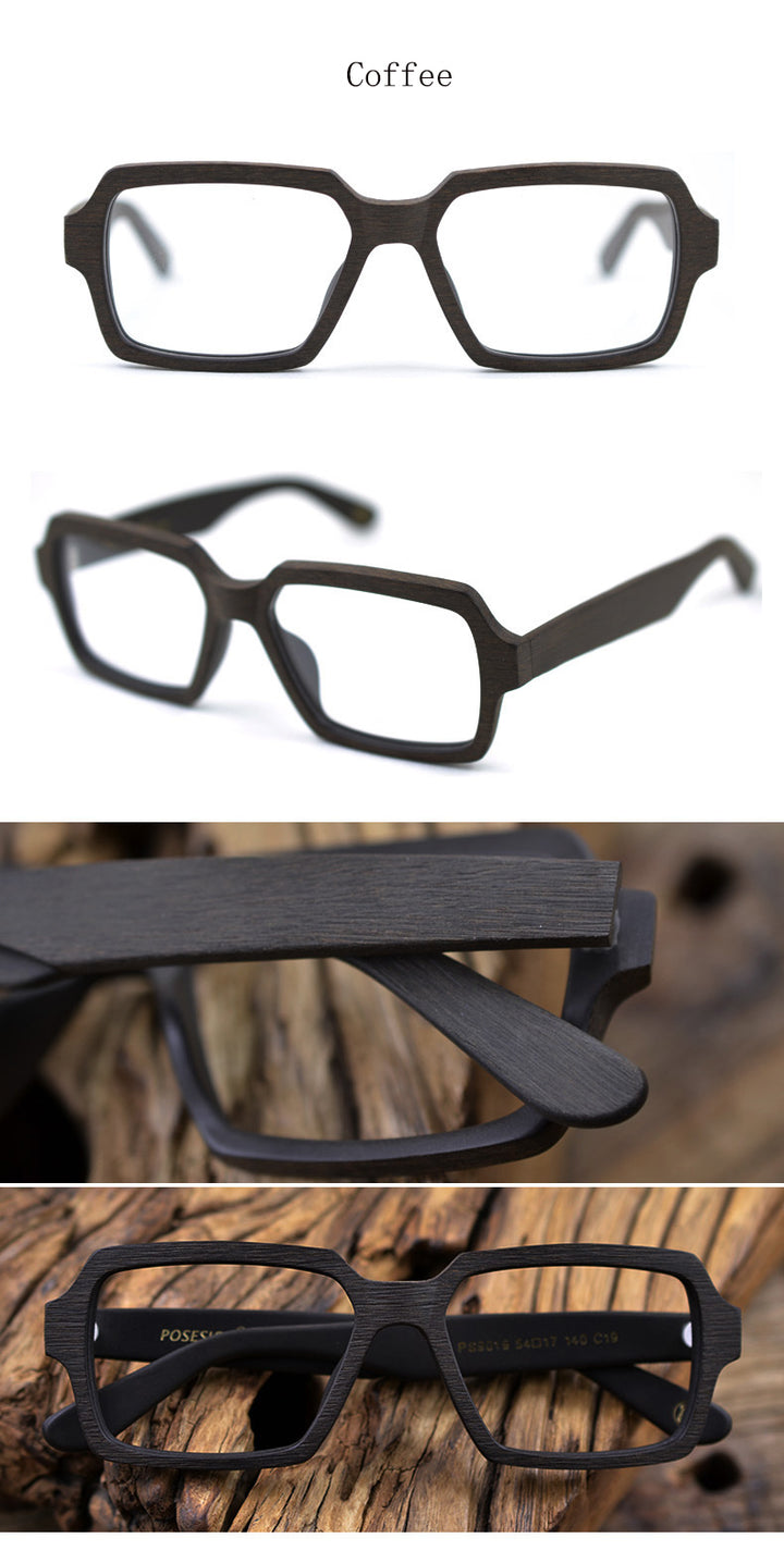 Hdcrafter Unisex Full Rim Oversized Square Wood Acetate Frame Eyeglasses Ps9019 Full Rim Hdcrafter Eyeglasses