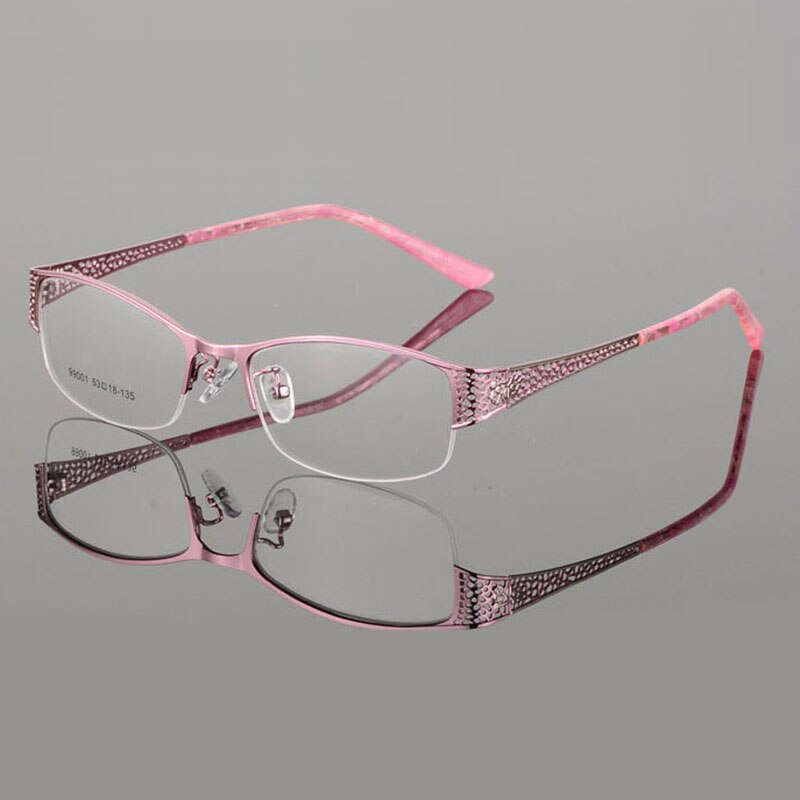 Reven Jate Women's Semi Rim Rectangle Alloy Eyeglasses 99001 Semi Rim Reven Jate pink