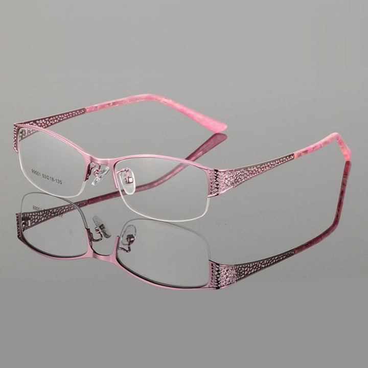 Reven Jate Women's Semi Rim Rectangle Alloy Eyeglasses 99001 Semi Rim Reven Jate pink