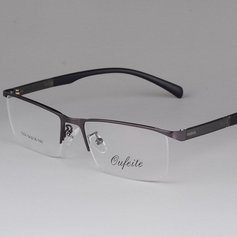 Men's Semi Rim Eyeglasses Alloy Frame S7054 Semi Rim Bclear gray