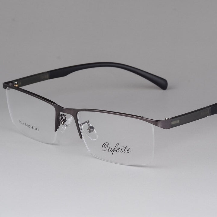 Men's Semi Rim Eyeglasses Alloy Frame S7054 Semi Rim Bclear gray