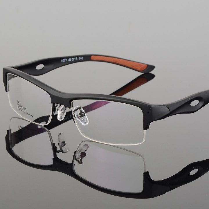 Hotony Men's Semi Rim TR 90 Resin Rectangular Sport Frame Eyeglasses 1077 Semi Rim Hotony black-orange