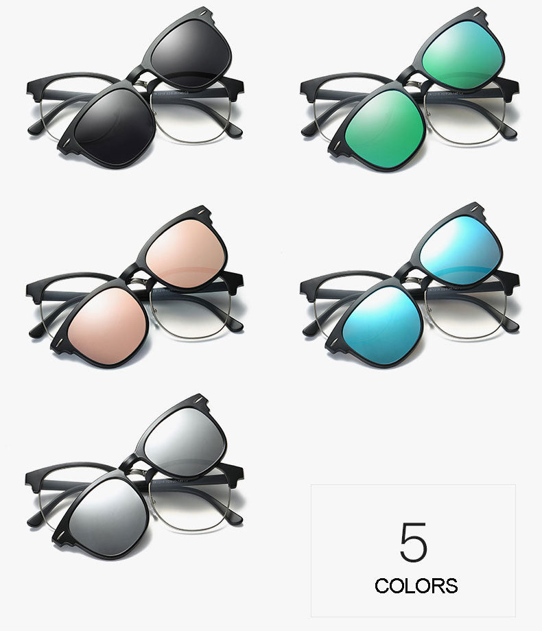 Reven Jate Men's Full Rim Square Polycarbonate Eyeglasses Clip On Polarized Sunglasses 2218 With Clip Ons Reven Jate