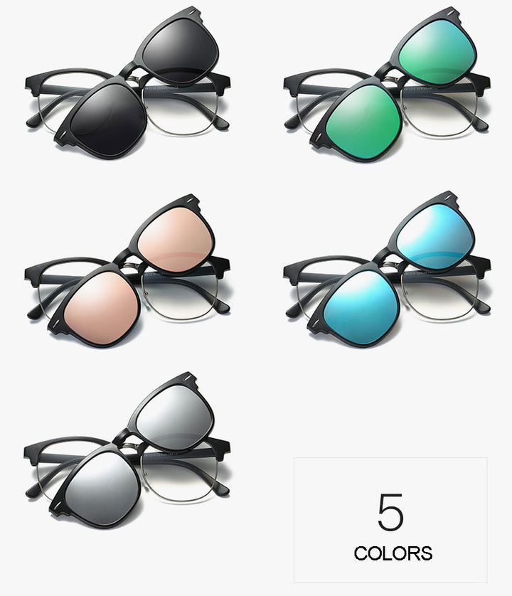 Reven Jate Men's Full Rim Square Polycarbonate Eyeglasses Clip On Polarized Sunglasses 2218 With Clip Ons Reven Jate