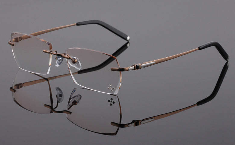 Reven Jate 611 Pure Titanium Rimless Diamond Cutting Glasses Frame Eyeglasses Men Brown Rimless Reven Jate
