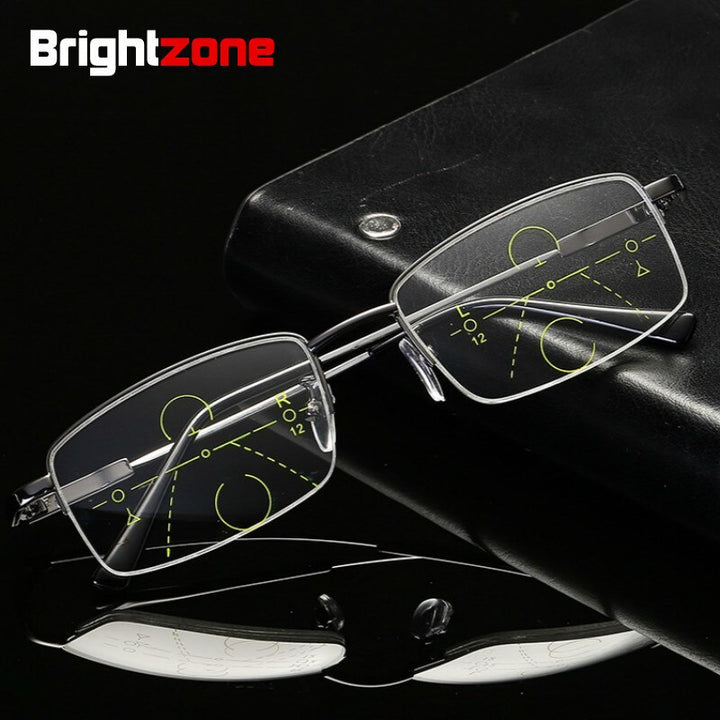 Brightzone Unisex Semi Rim Alloy Square Progressive Reading Glasses 1003 Reading Glasses Brightzone
