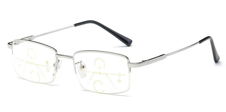 Brightzone Unisex Semi Rim Alloy Square Progressive Reading Glasses 1003 Reading Glasses Brightzone 100 Bright silver