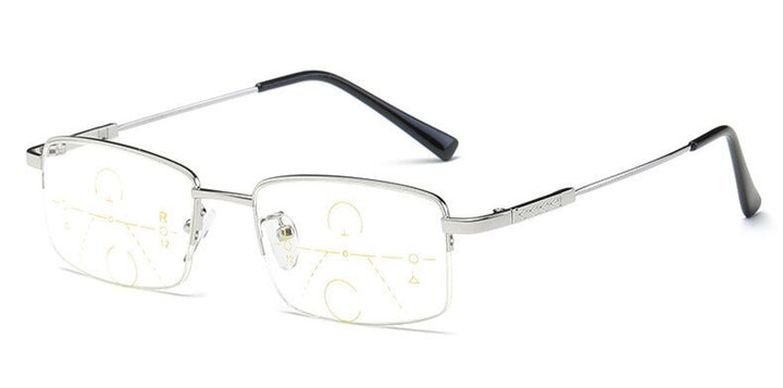 Brightzone Unisex Semi Rim Alloy Square Progressive Reading Glasses 1003 Reading Glasses Brightzone 100 Bright silver