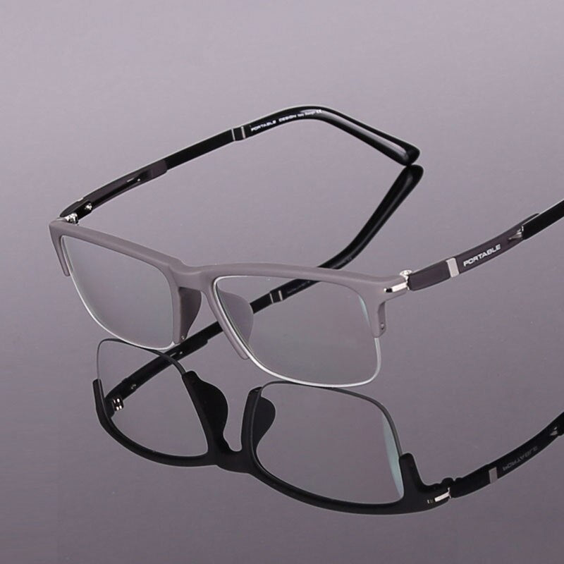 Hotochki Men's Semi Rim TR-90 Resin Square Frame Eyeglasses Semi Rim Hotochki gray
