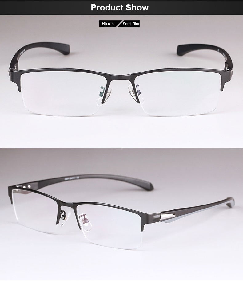 Hotochki Men's Full/Semi Rim Rectangular IP Electroplated Alloy Frame Eyeglasses Semi Rim Hotochki