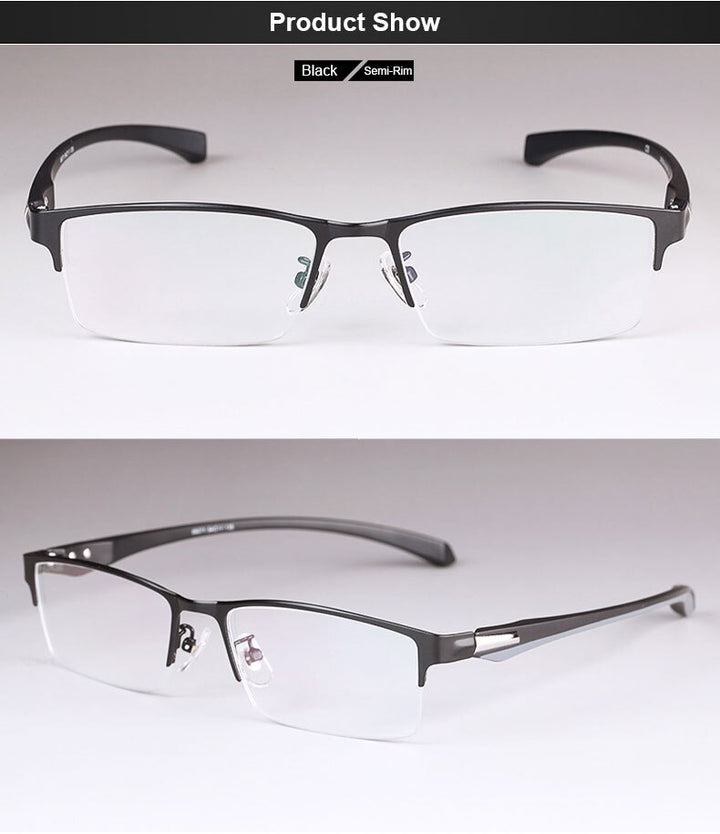 Hotochki Men's Full/Semi Rim Rectangular IP Electroplated Alloy Frame Eyeglasses Semi Rim Hotochki