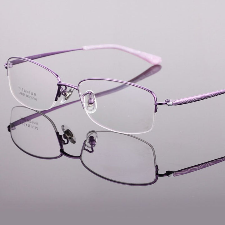 Women's Titanium Semi Rim Frame Eyeglasses Lr8957 Semi Rim Bclear Purple