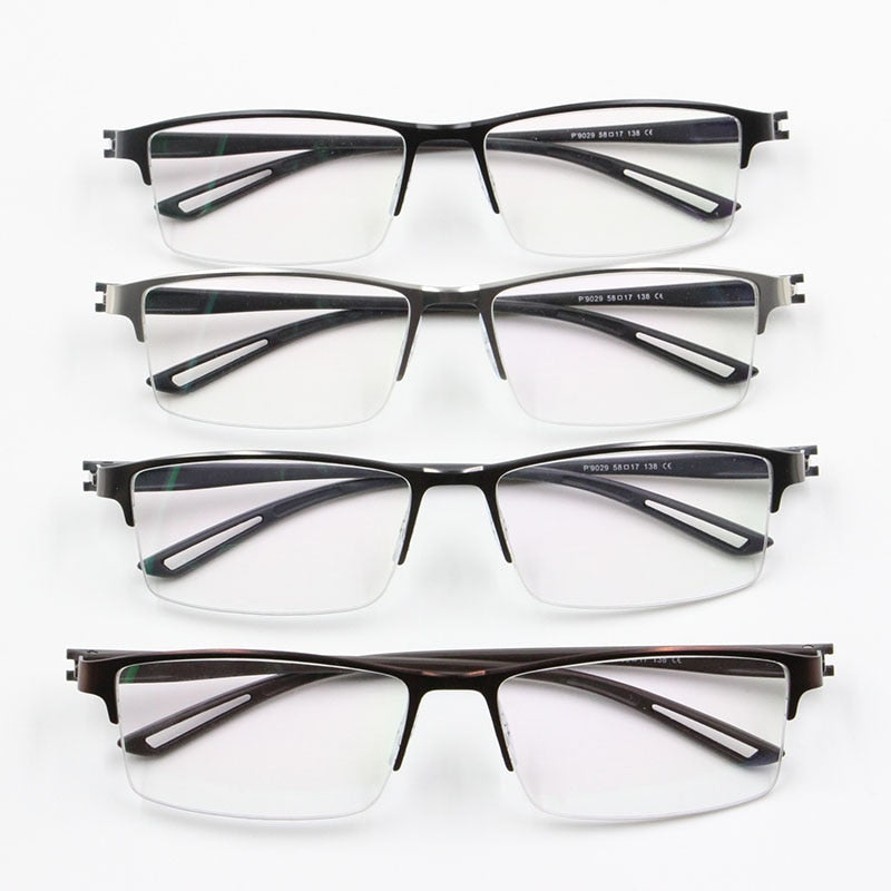 Men's Semi Rim Square Eyeglasses Titanium Alloy  9029 Semi Rim Bclear