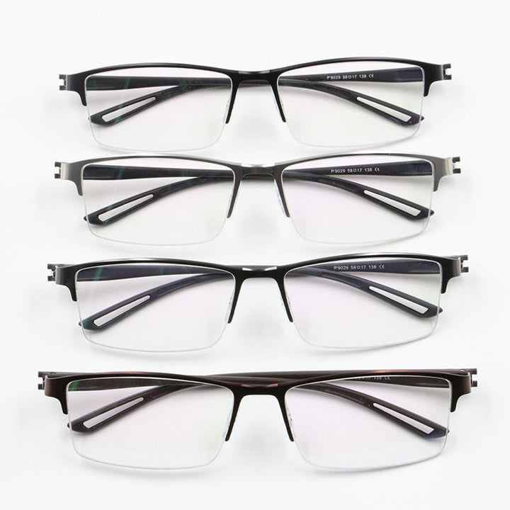 Men's Semi Rim Square Eyeglasses Titanium Alloy  9029 Semi Rim Bclear