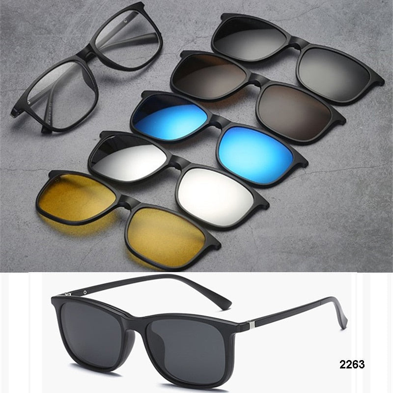 Unisex 5 Piece Clip On Sunglasses Polarized Magnetic Eyeglasses Sn2201-32 Clip On Sunglasses Brightzone 2263  