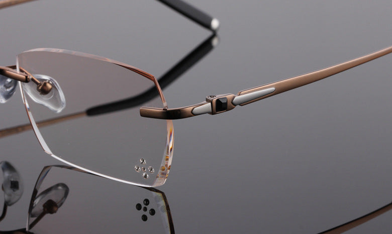 Reven Jate 611 Pure Titanium Rimless Diamond Cutting Glasses Frame Eyeglasses Men Brown Rimless Reven Jate