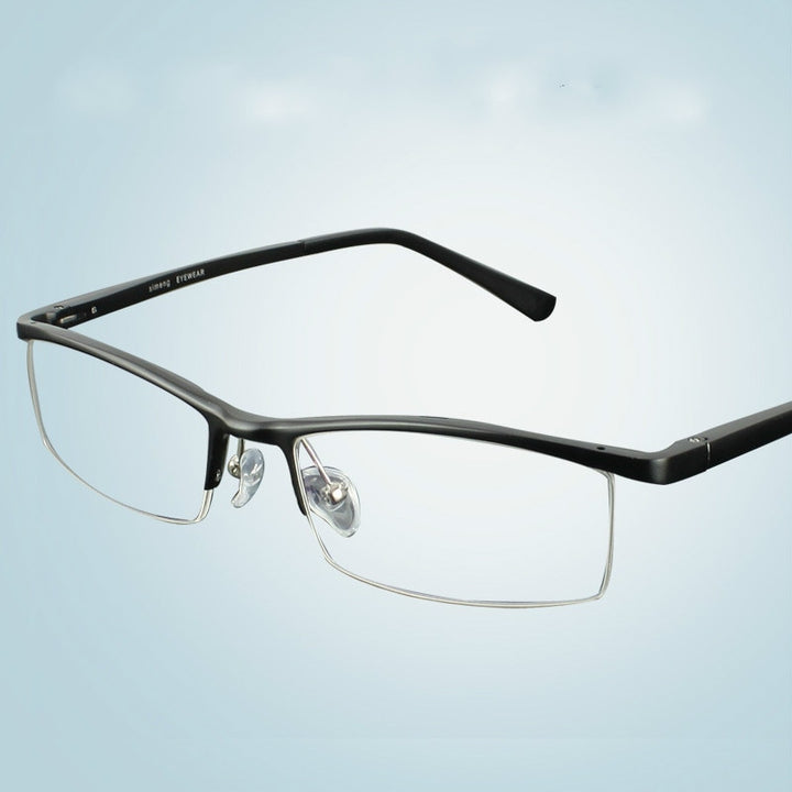 Hotochki Men's Semi Rim Aluminium Magnesium Alloy Frame Eyeglasses 2036 Semi Rim Hotochki Black