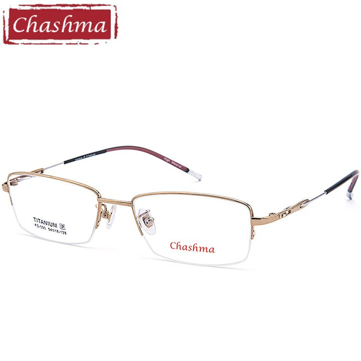 Chashma Ottica Men's Semi Rim Square Titanium Eyeglasses 090 Semi Rim Chashma Ottica Gold