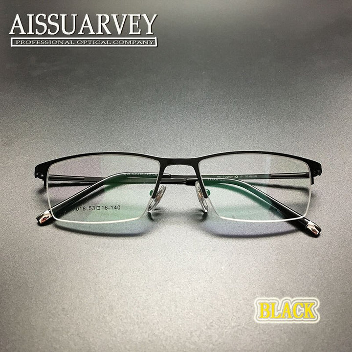 Unisex Titanium Eyeglasses Half Rim Frame T018 Semi Rim Bolluzzy black  