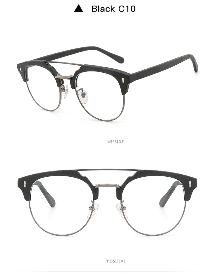 Hdcrafter Unisex Full Rim Round Wood Metal Frame Eyeglasses Bc01 Full Rim Hdcrafter Eyeglasses   