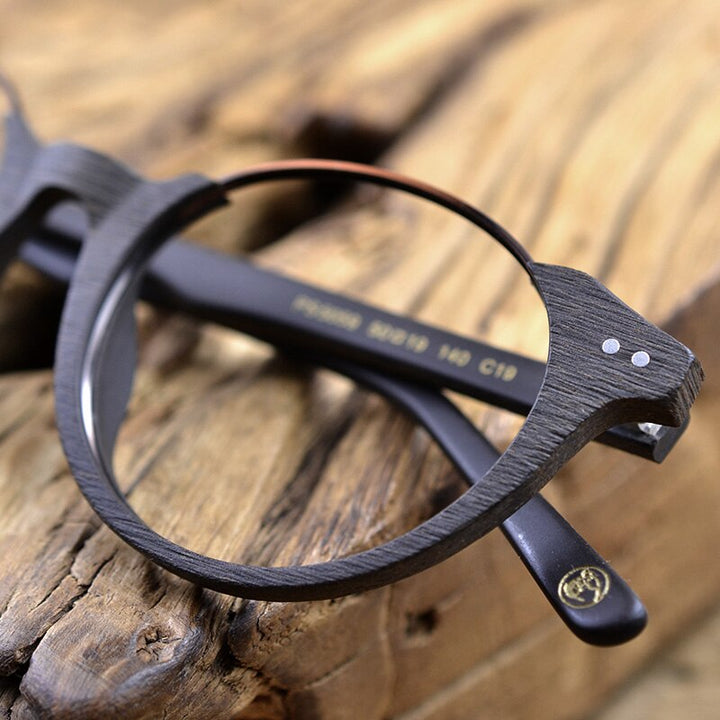 Hdcrafter Unisex Full Rim Round Metal Wood Frame Eyeglasses Ps5059 Full Rim Hdcrafter Eyeglasses