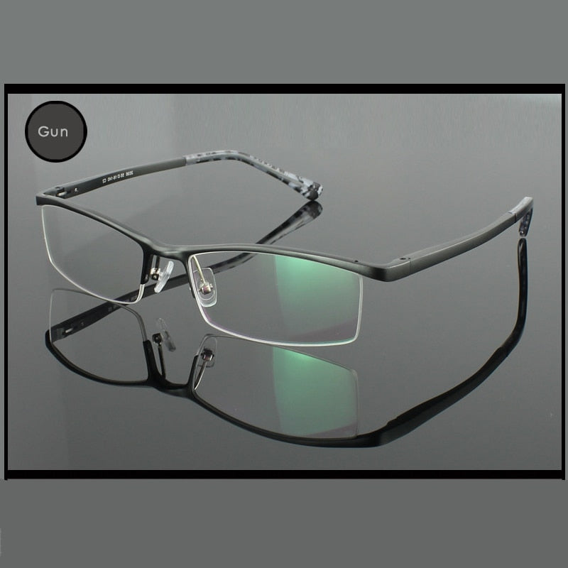 Hotochki Men's Semi Rim Aluminium Magnesium Alloy Frame Eyeglasses 2036 Semi Rim Hotochki Gun gray