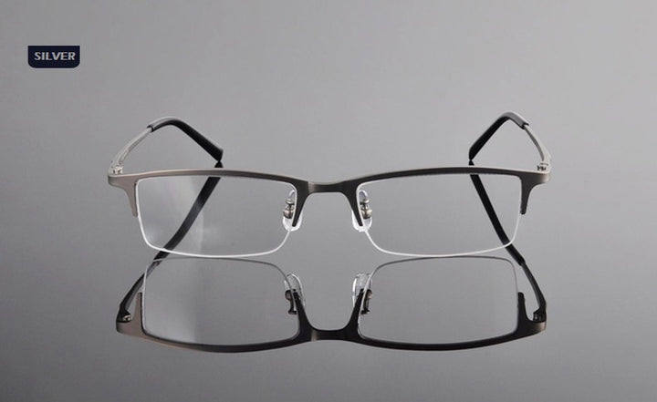 Chashma Ottica Men's Semi Rim Rectangle Square Titanium Eyeglasses T8906s Semi Rim Chashma Ottica Silver
