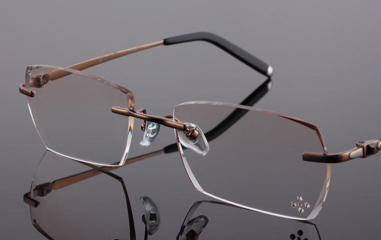 Reven Jate 611 Pure Titanium Rimless Diamond Cutting Glasses Frame Eyeglasses Men Brown Rimless Reven Jate