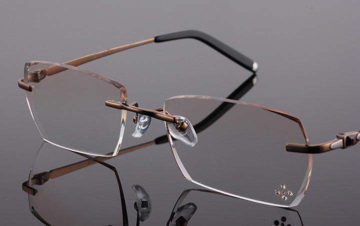 Reven Jate 611 Pure Titanium Rimless Diamond Cutting Glasses Frame Eyeglasses Men Brown Rimless Reven Jate