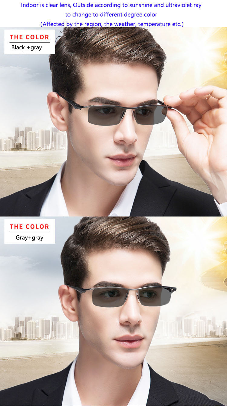 Men's Half Rim Titanium Frame Eyeglasses Photochromic P8011 Semi Rim Bclear