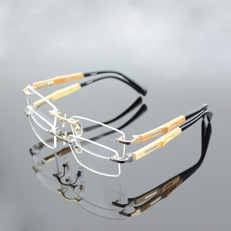 Chashma Men's Rimless Square Titanium Bamboo Eyeglasses R866 Rimless Chashma