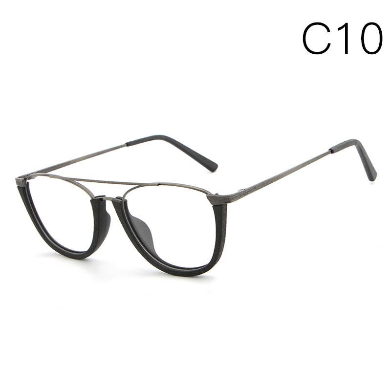 Hdcrafter Unisex Full Rim Round Double Bridge Wood Metal Frame Eyeglasses Hb032 Full Rim Hdcrafter Eyeglasses C10