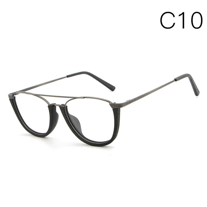 Hdcrafter Unisex Full Rim Round Double Bridge Wood Metal Frame Eyeglasses Hb032 Full Rim Hdcrafter Eyeglasses C10