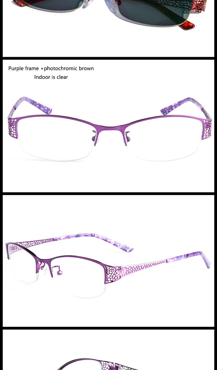 Bclear Women's Alloy Semi Rim Eyeglasses Photochromic P99001 Semi Rim Bclear