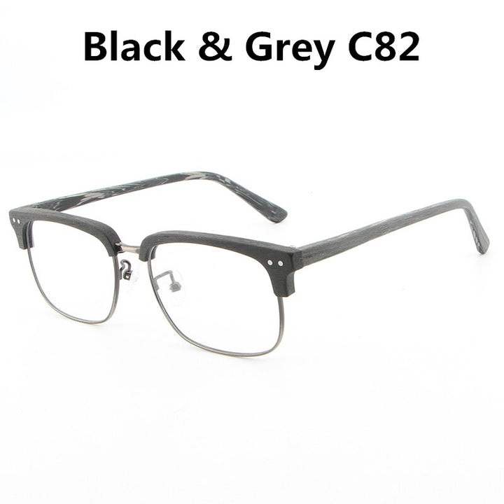 Hdcrafter Unisex Full Rim Square Wood Metal Frame Eyeglasses Lhb026 Full Rim Hdcrafter Eyeglasses black grey C82