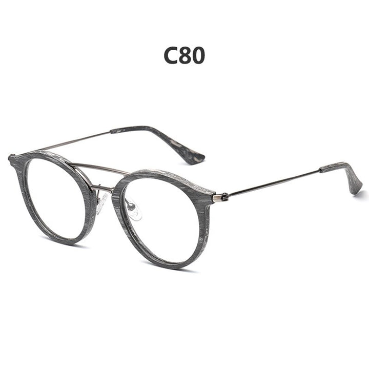 Hdcrafter Unisex Full Rim Round Wood Alloy Double Bridge Eyeglasses 4821 Full Rim Hdcrafter Eyeglasses C80