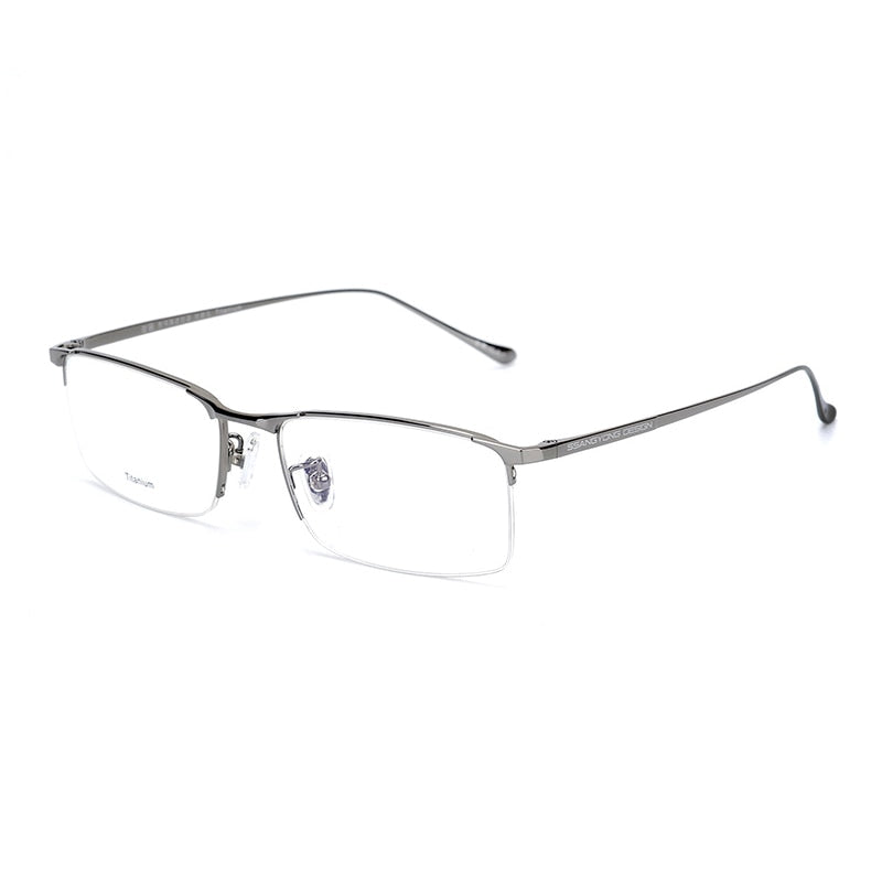 Hotony Men's Semi Rim Square Titanium Frame Eyeglasses S8803 Semi Rim Hotony gray
