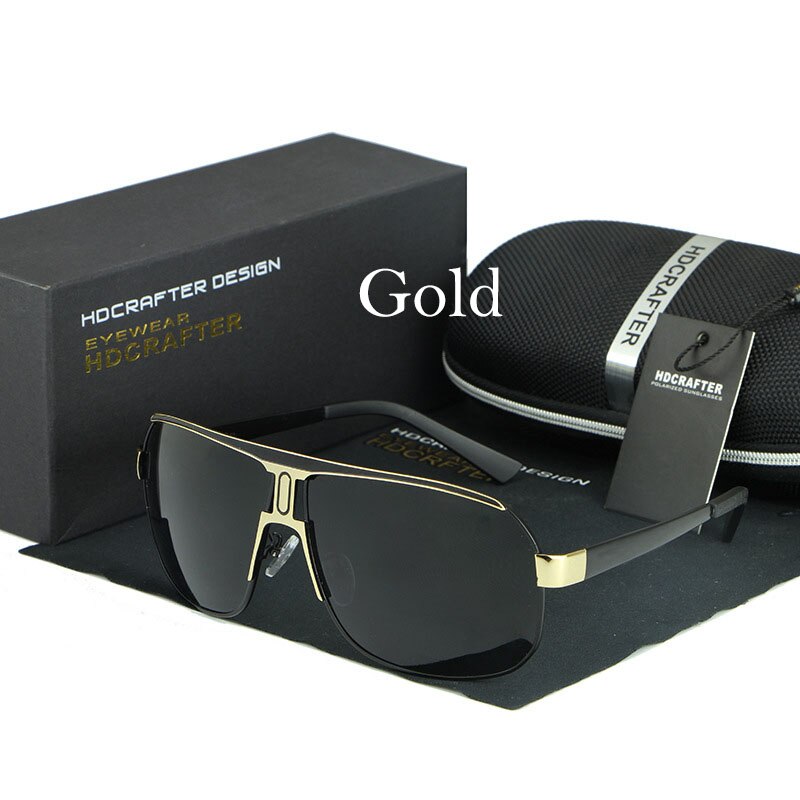 Hdcrafter Men's Full Rim Alloy Rectangle Frame Polarized Sunglasses Le028 Sunglasses HdCrafter Sunglasses Gold