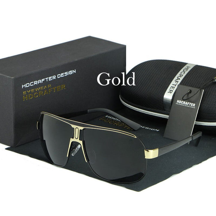 Hdcrafter Men's Full Rim Alloy Rectangle Frame Polarized Sunglasses Le028 Sunglasses HdCrafter Sunglasses Gold  