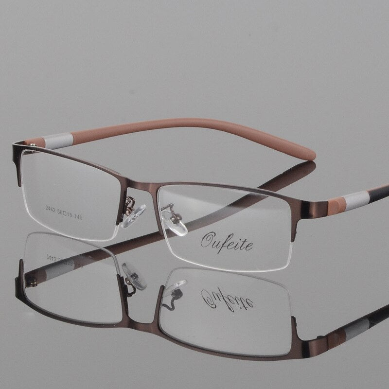 Men's Titanium Square Frame Half Rim Eyeglasses Gp8300 Semi Rim Bclear Auburn