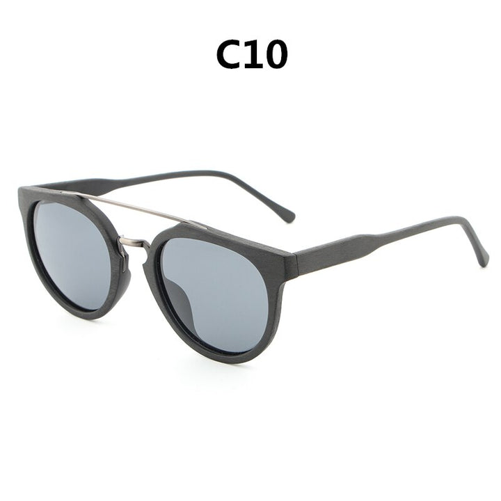 Hdcrafter Unisex Full Rim Round Wood Metal Frame Polarized Sunglasses Lhb023 Sunglasses HdCrafter Sunglasses C10